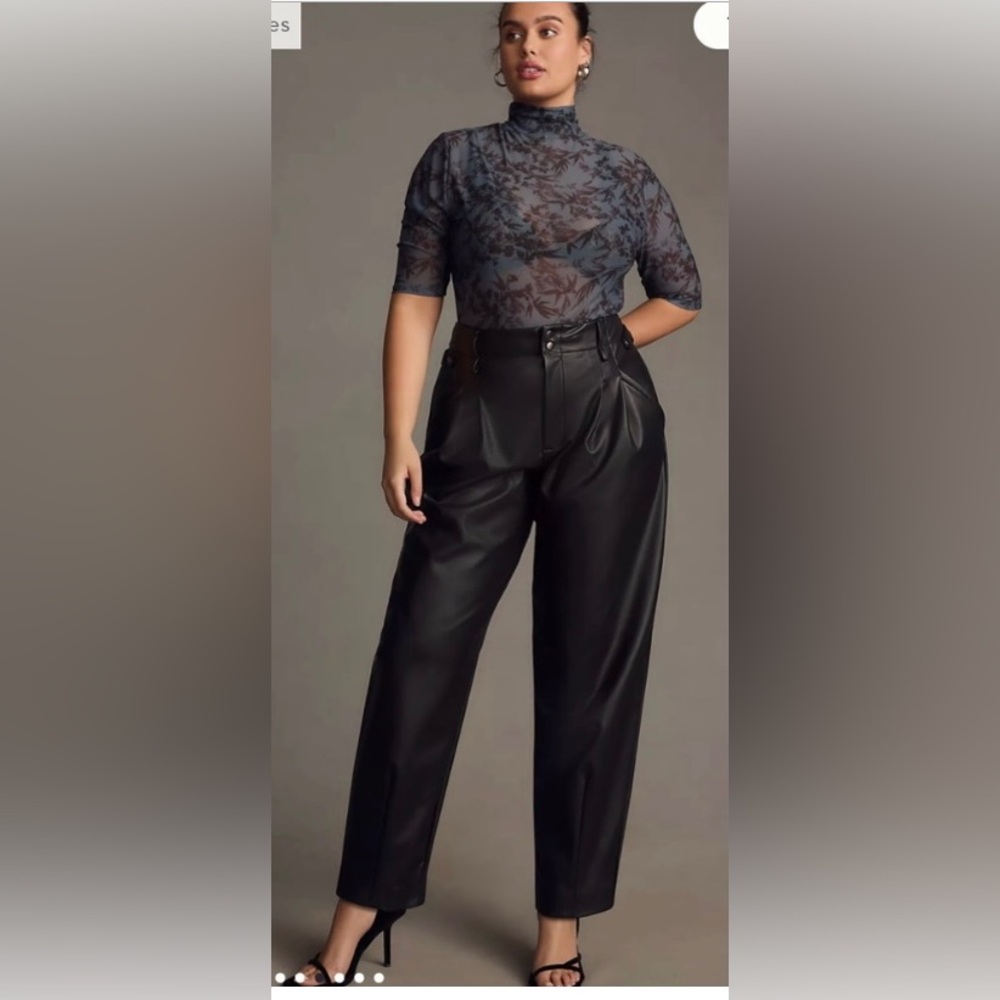 Anthropologie Maeve Faux Leather Taper Pleated Ankle Trouser Pants